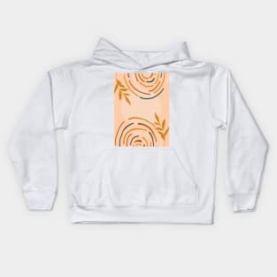 Modern Abstract Circular Lines And Leaves On Peach Kids Hoodie